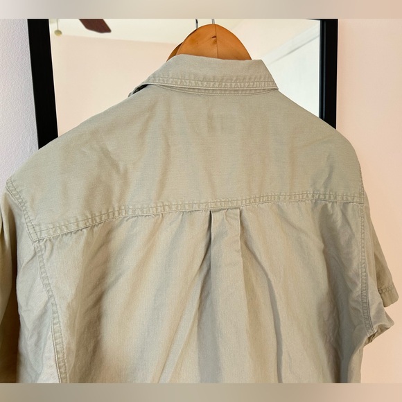 Vintage 90s Bugle Boy khaki cream tan button down short sleeve shirt earth tones - Picture 8 of 11